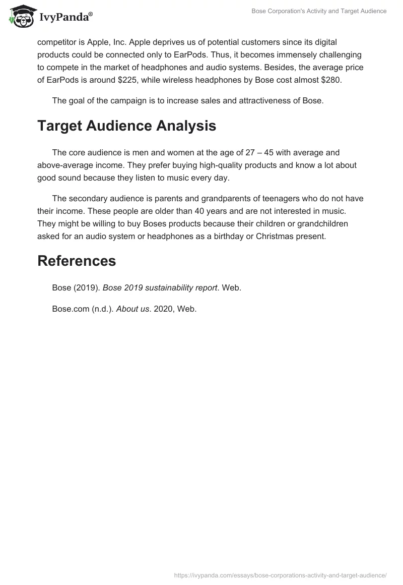 Bose Corporation's Activity and Target Audience. Page 2