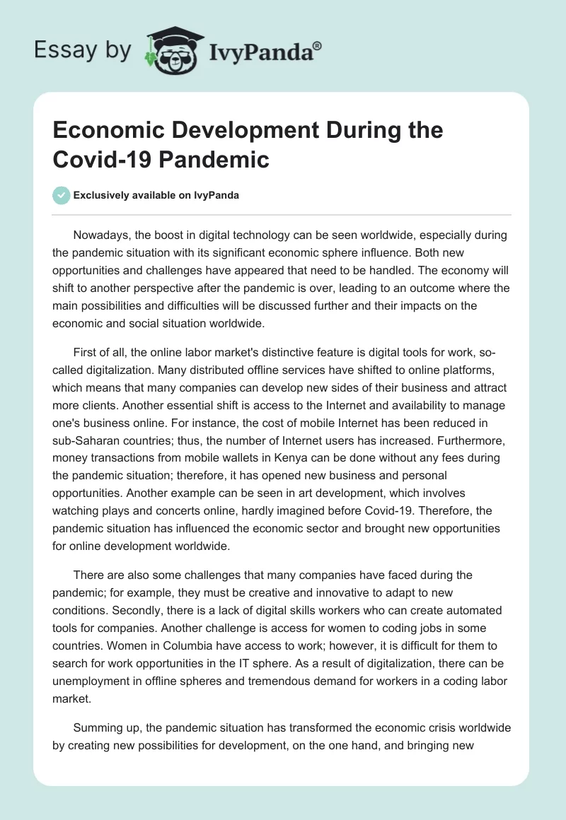 Economic Development During the Covid-19 Pandemic. Page 1