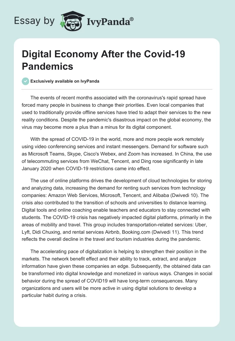 Digital Economy After the COVID-19 Pandemic. Page 1
