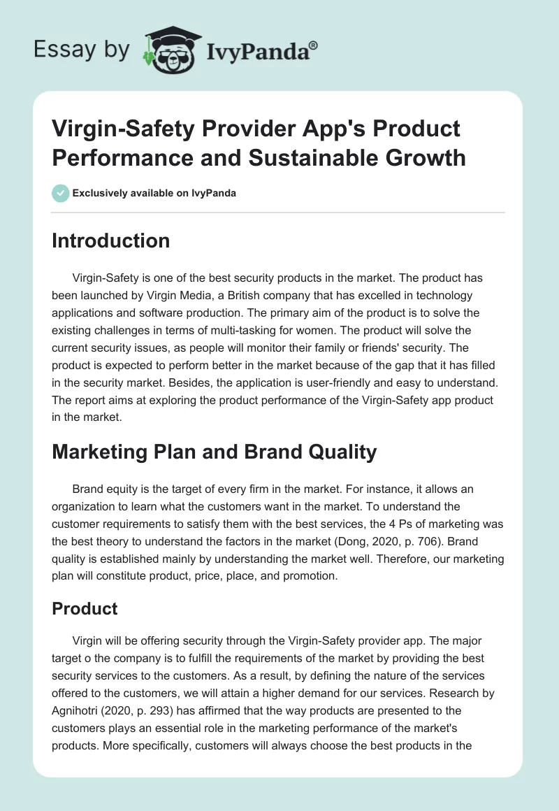 Virgin-Safety Provider App's Product Performance and Sustainable Growth. Page 1