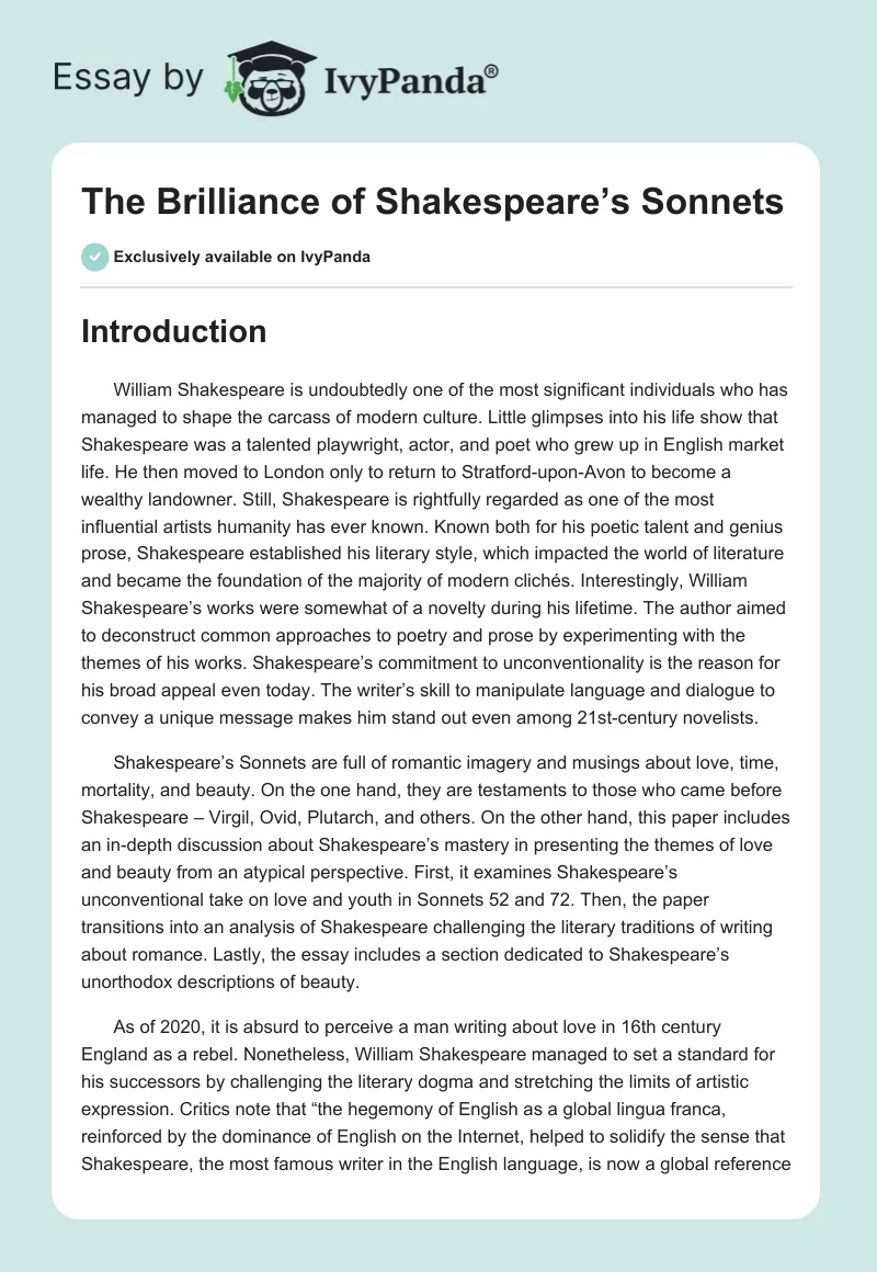 The Brilliance of Shakespeare’s Sonnets. Page 1