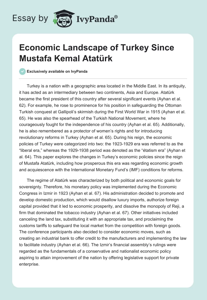 Economic Landscape of Turkey Since Mustafa Kemal Atatürk. Page 1