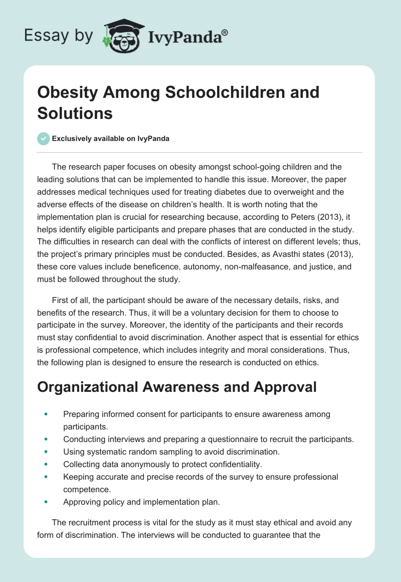 Obesity Among Schoolchildren and Solutions. Page 1