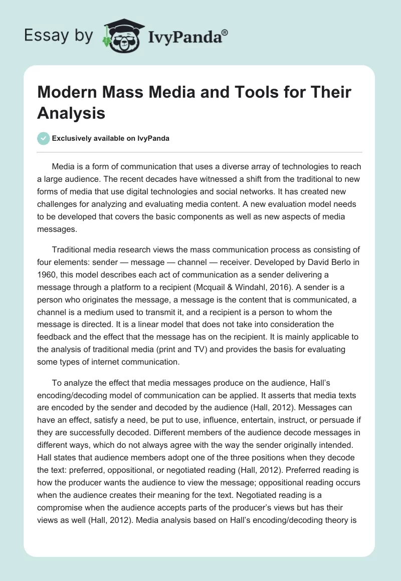Modern Mass Media and Tools for Their Analysis. Page 1
