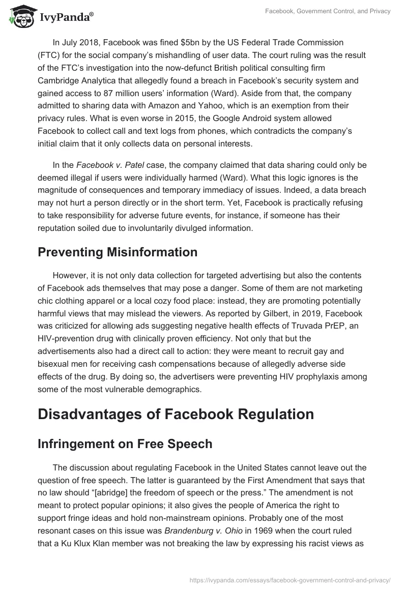 Facebook, Government Control, and Privacy. Page 2