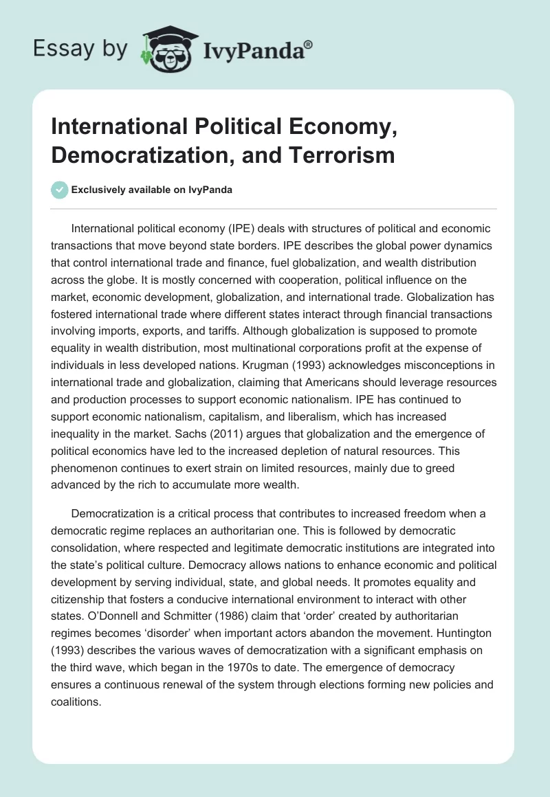 International Political Economy, Democratization, and Terrorism. Page 1