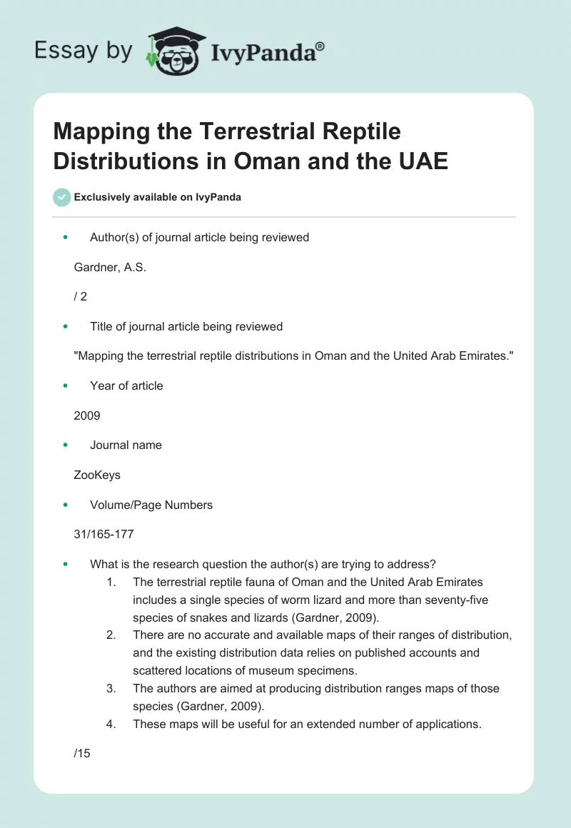 Mapping the Terrestrial Reptile Distributions in Oman and the UAE. Page 1