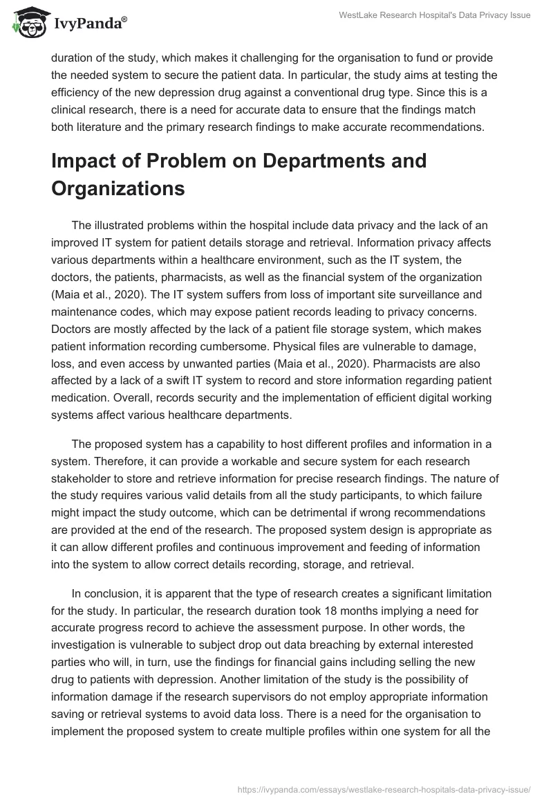 WestLake Research Hospital's Data Privacy Issue. Page 2