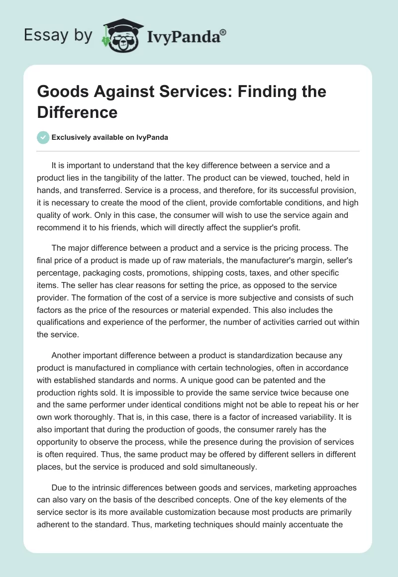 Goods Against Services: Finding the Difference. Page 1
