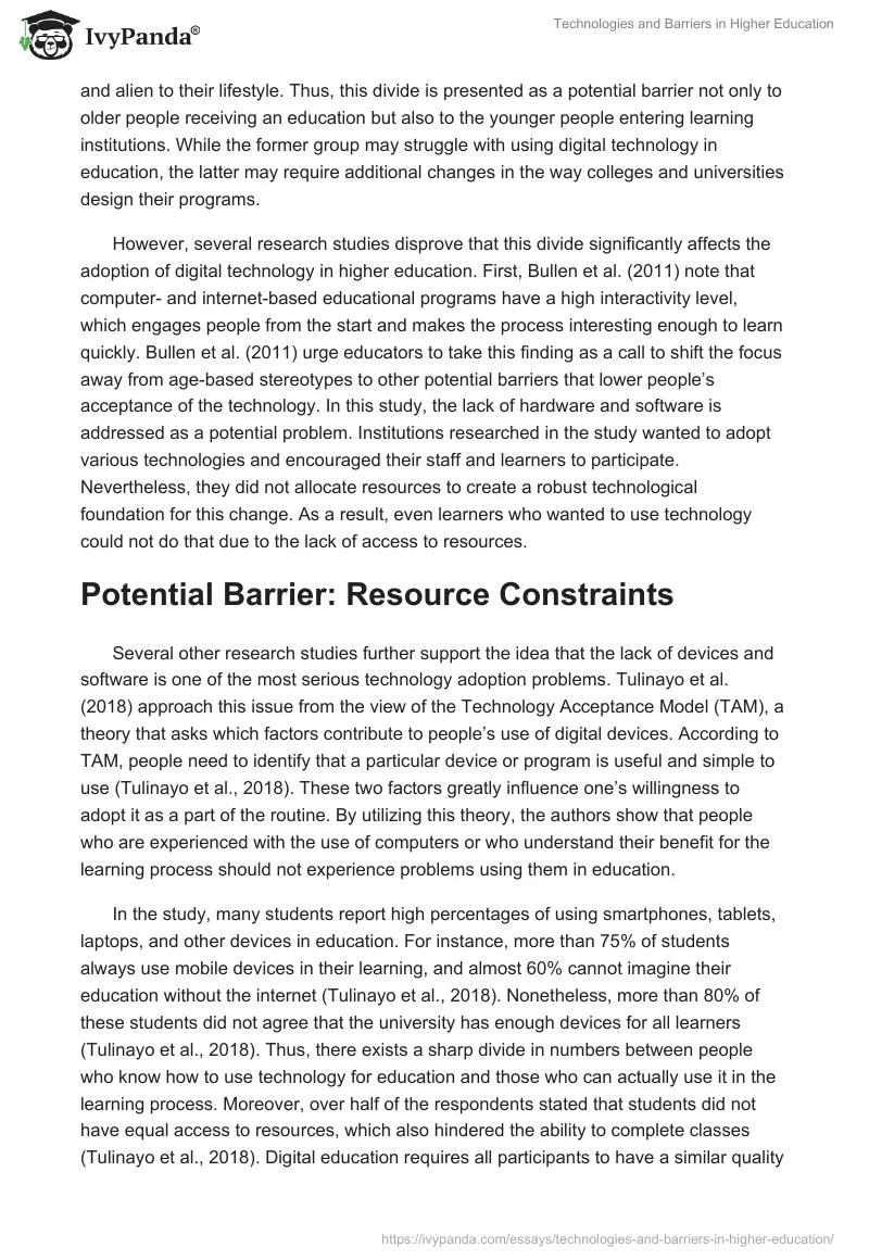 Technologies and Barriers in Higher Education. Page 2