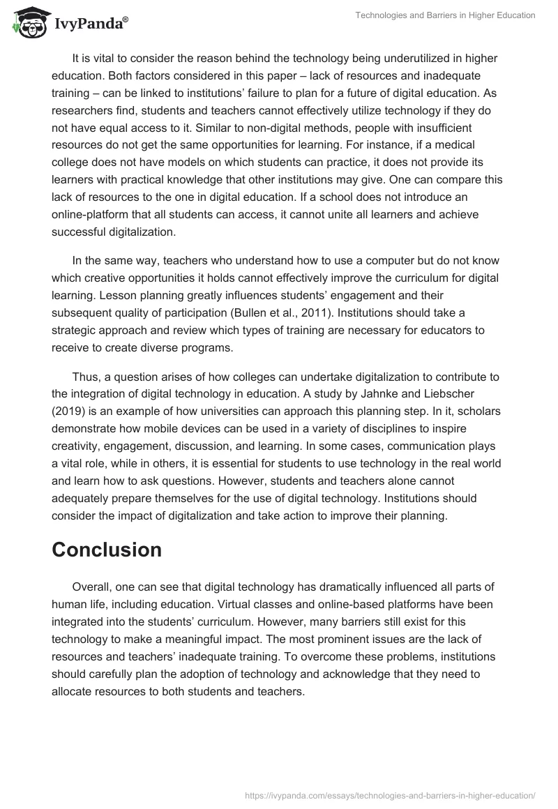 Technologies and Barriers in Higher Education. Page 4