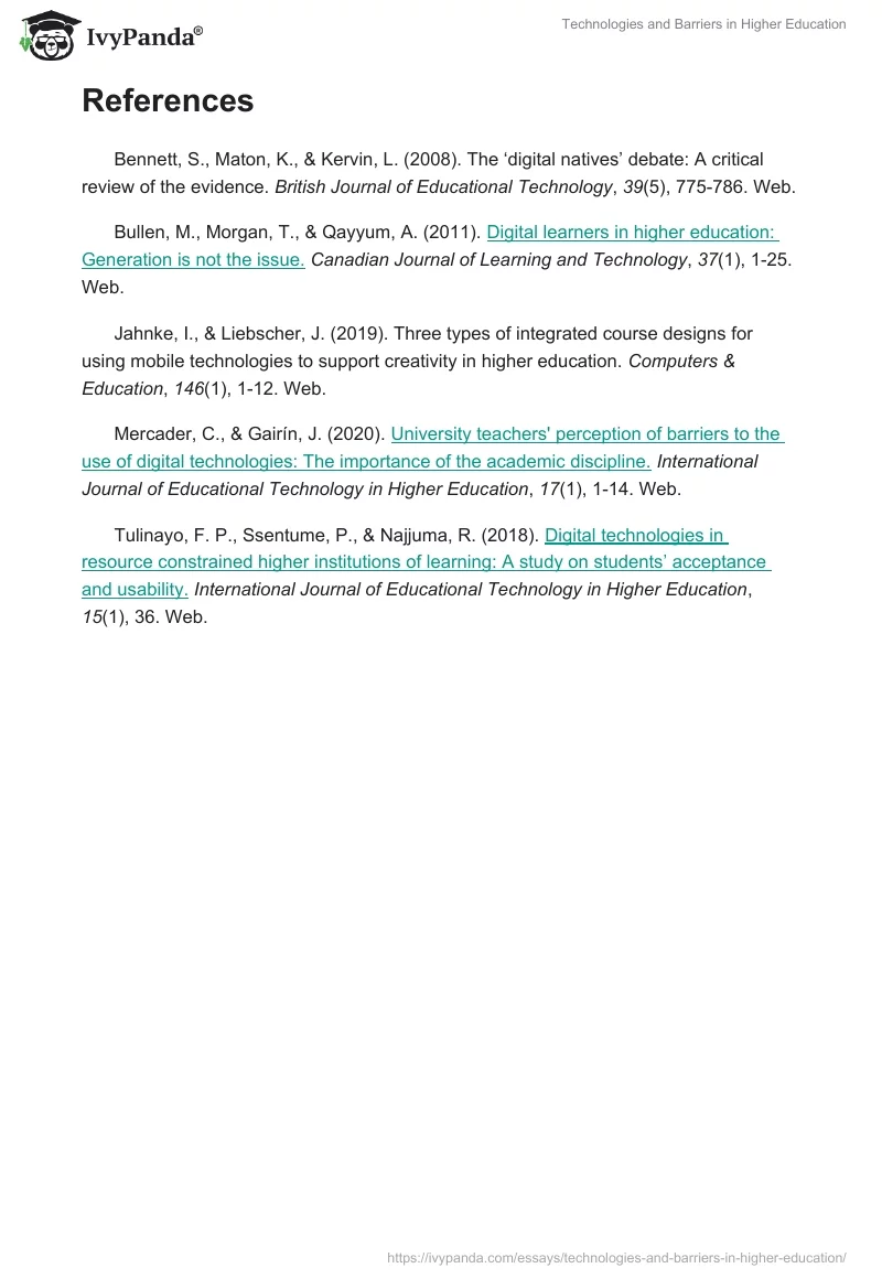 Technologies and Barriers in Higher Education. Page 5