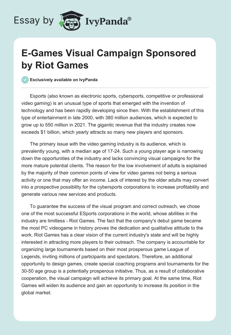E-Games Visual Campaign Sponsored by Riot Games. Page 1