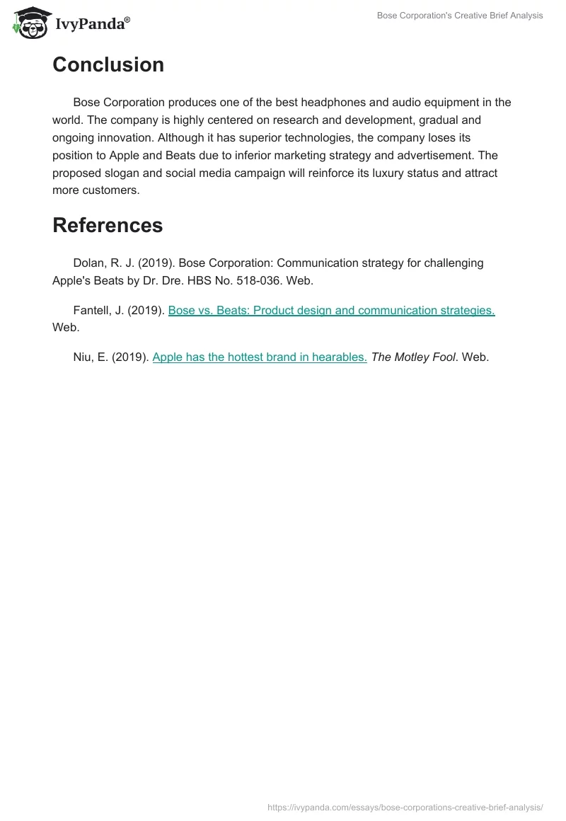 Bose Corporation's Creative Brief Analysis. Page 4