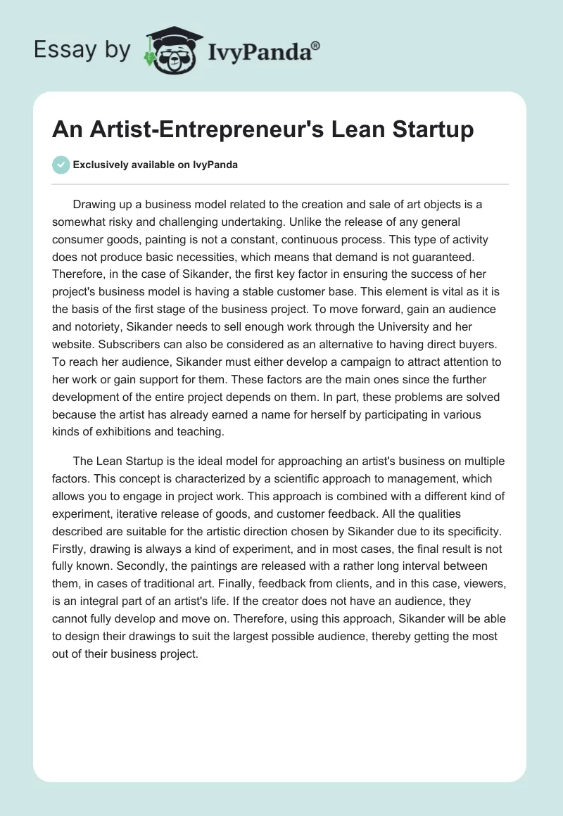 An Artist-Entrepreneur's Lean Startup. Page 1