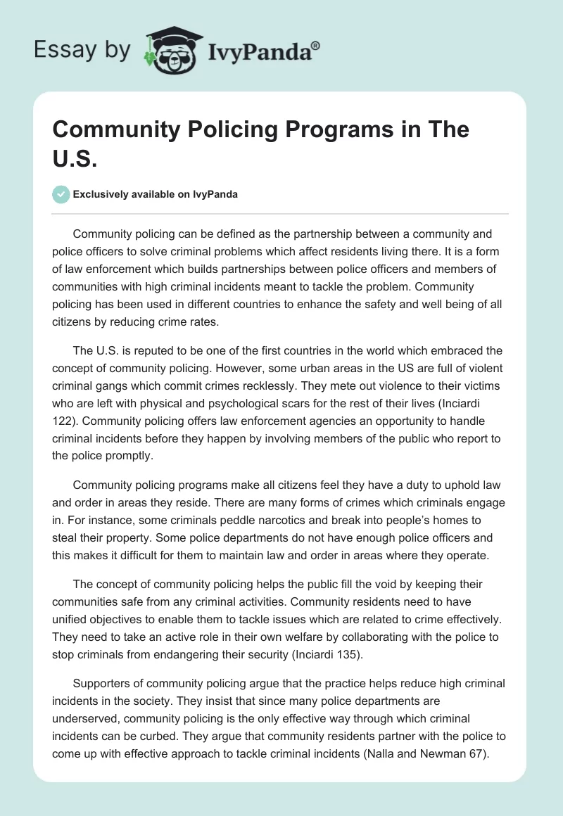 Community Policing Programs in The U.S.. Page 1