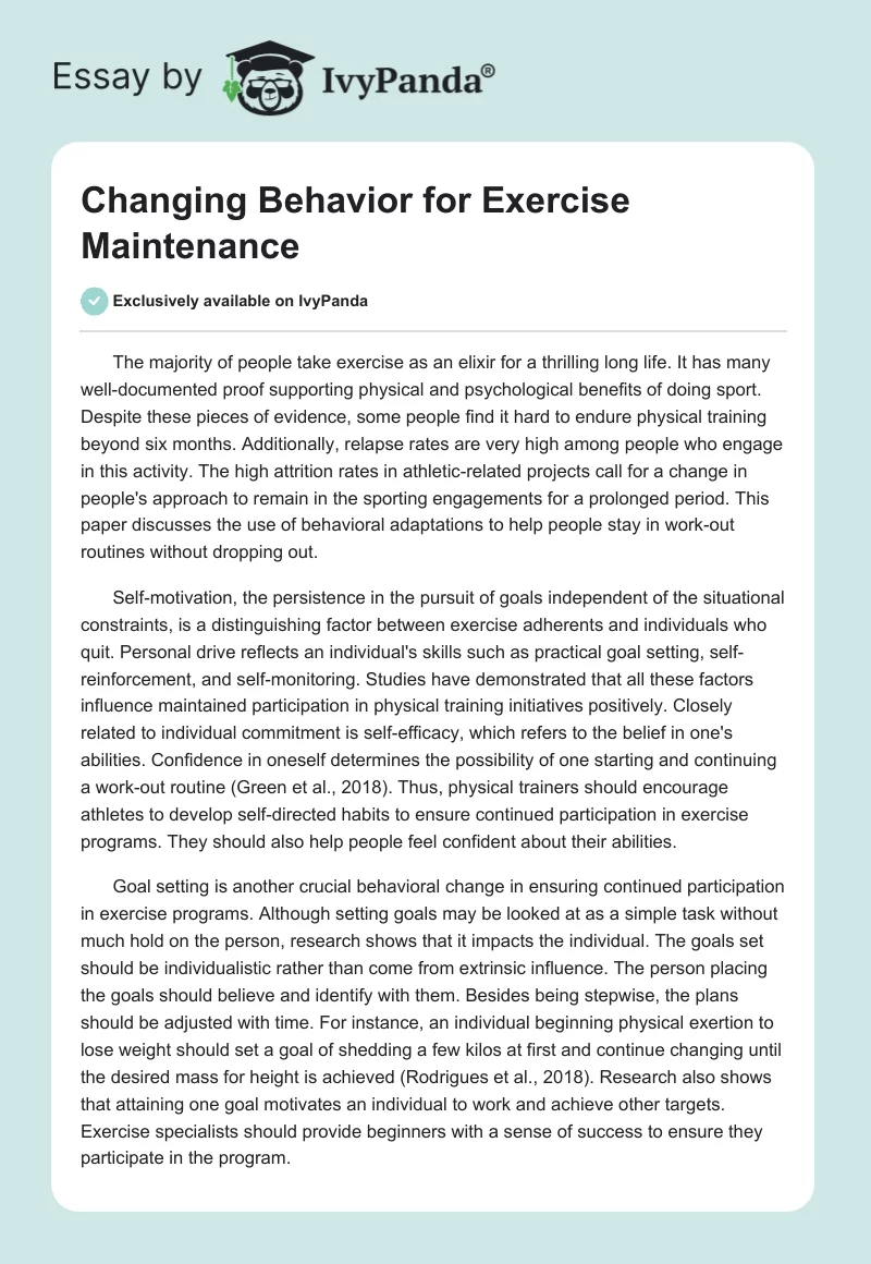 Changing Behavior for Exercise Maintenance. Page 1