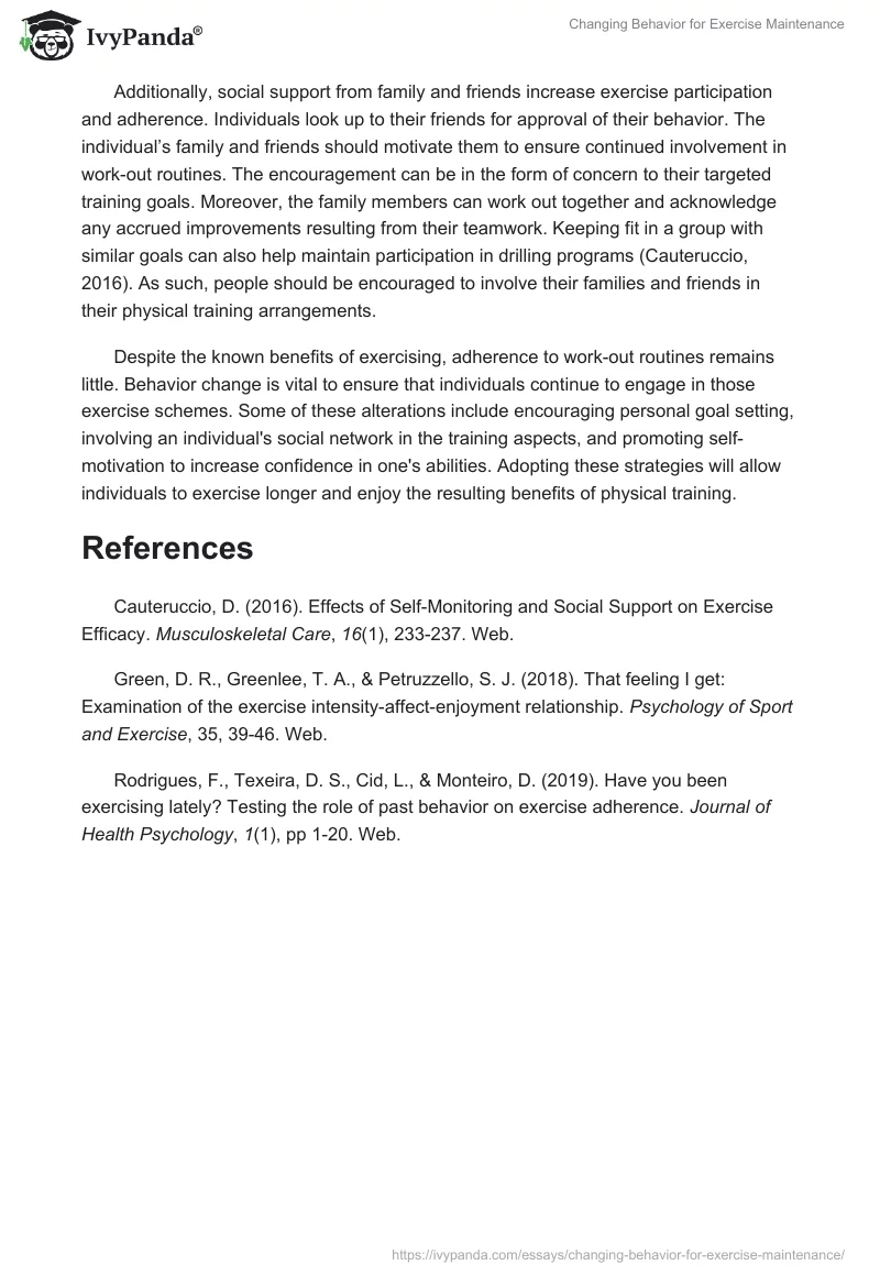 Changing Behavior for Exercise Maintenance. Page 2