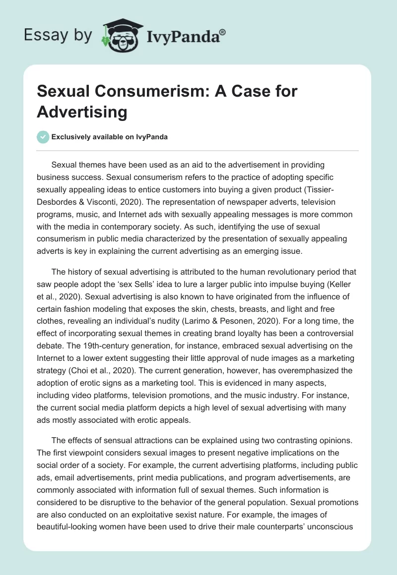 Sexual Consumerism: A Case for Advertising. Page 1