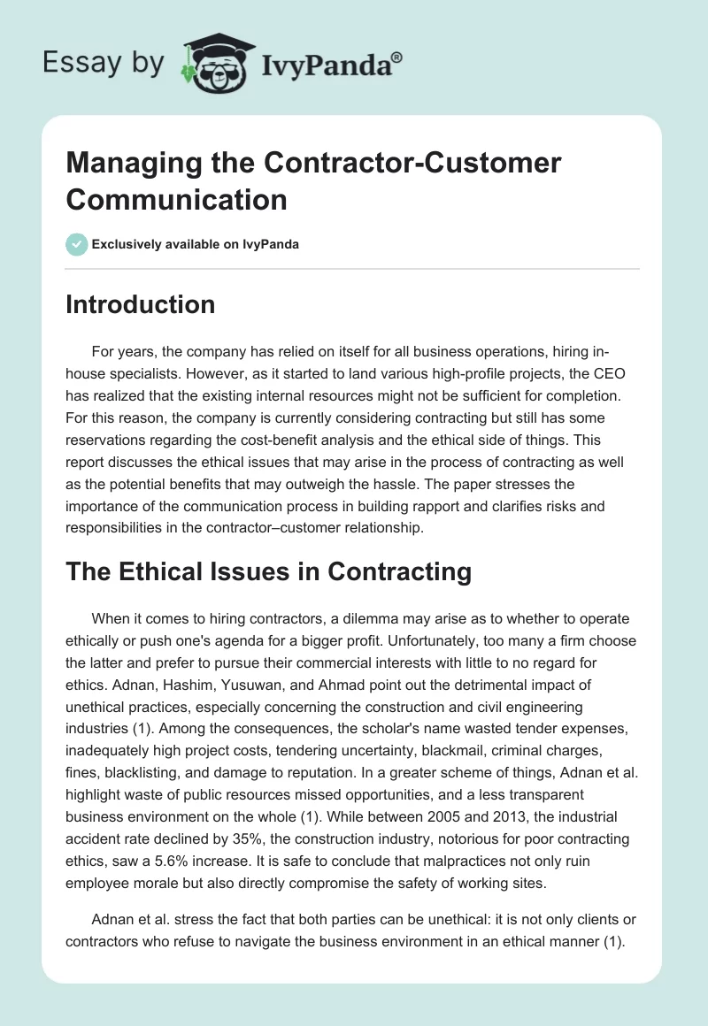 Managing the Contractor-Customer Communication. Page 1