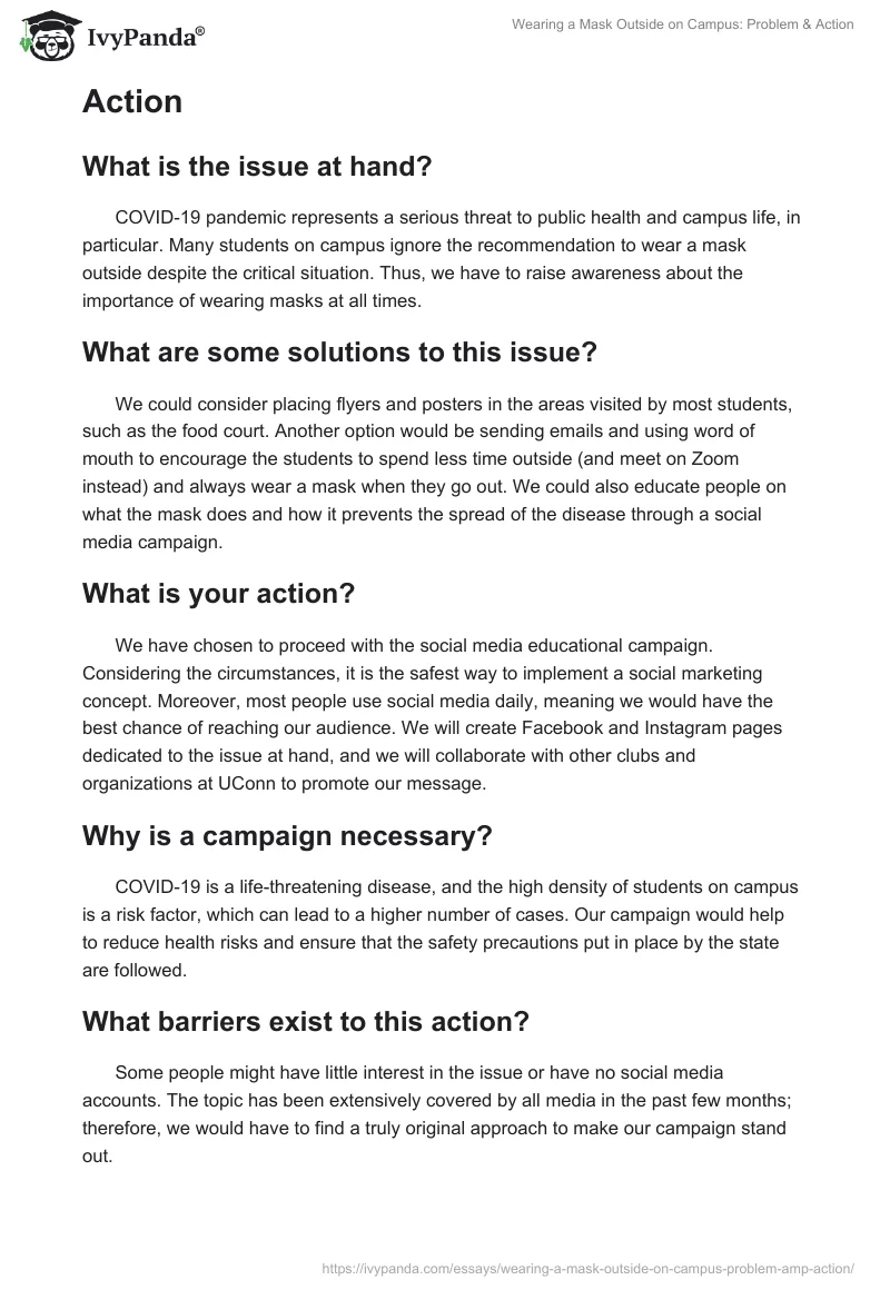 Wearing a Mask Outside on Campus: Problem & Action. Page 2