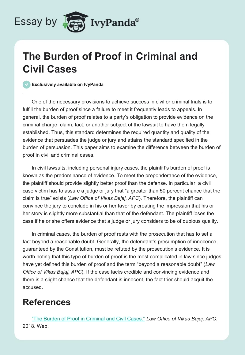 The Burden of Proof in Criminal and Civil Cases. Page 1