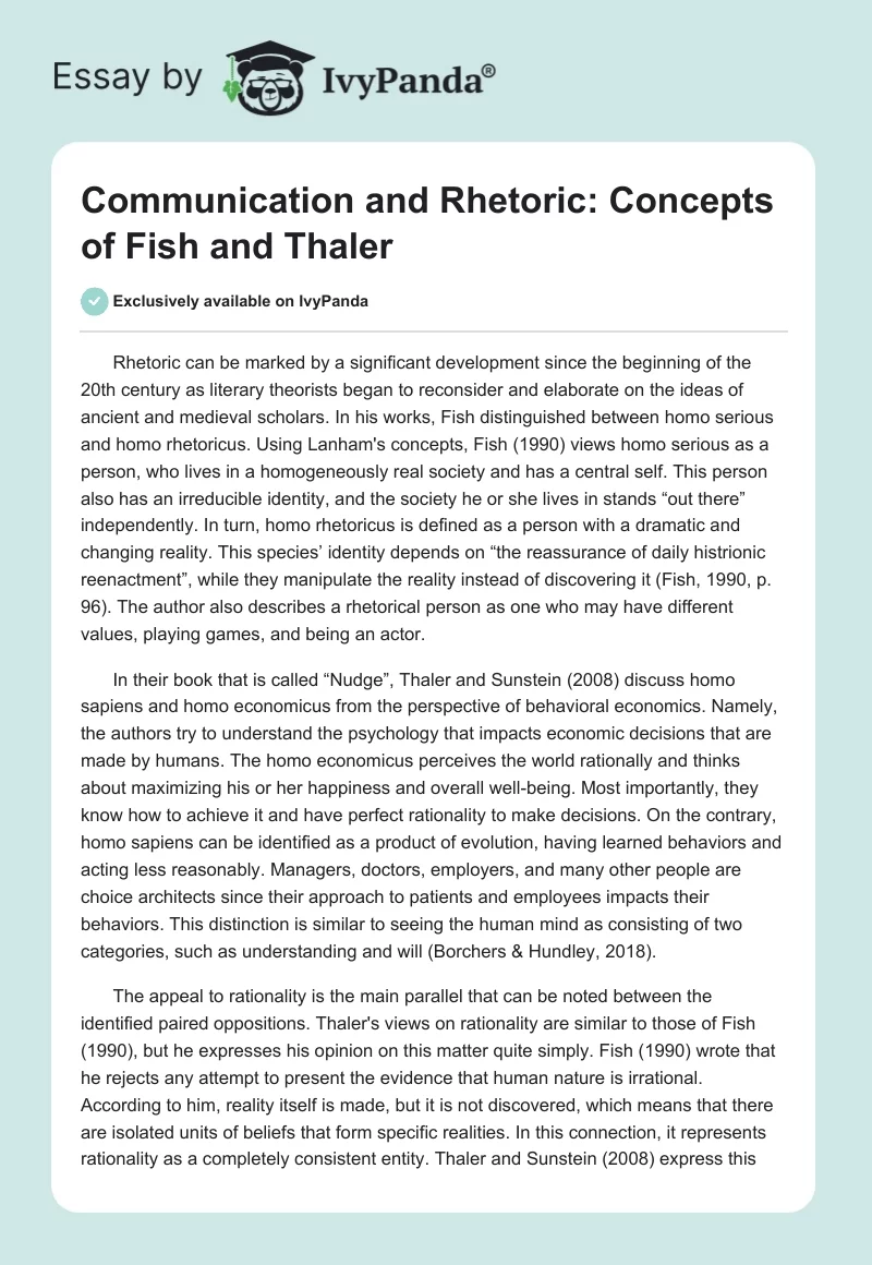 Communication and Rhetoric: Concepts of Fish and Thaler. Page 1