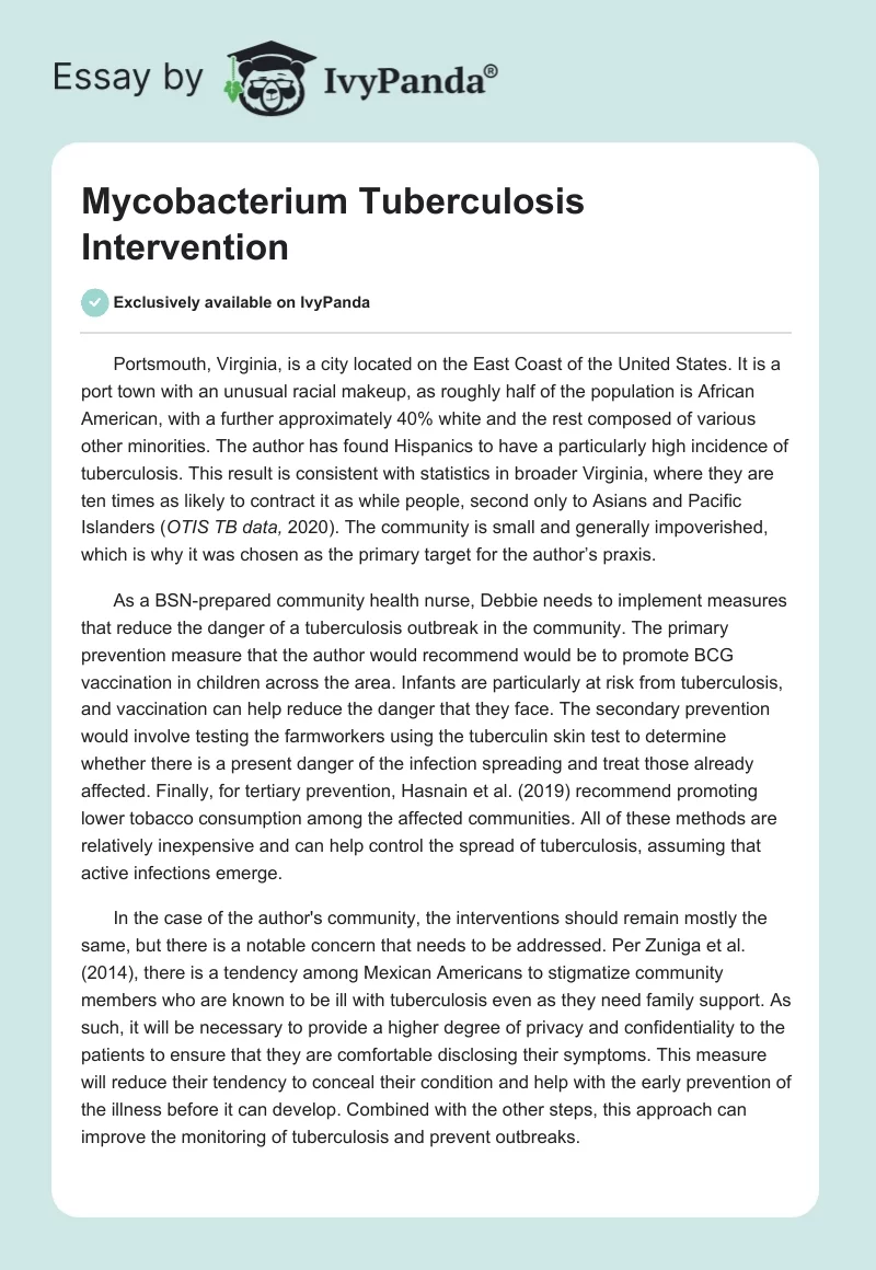 Mycobacterium Tuberculosis Intervention. Page 1