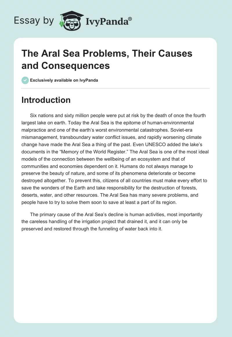 The Aral Sea Problems, Their Causes and Consequences. Page 1