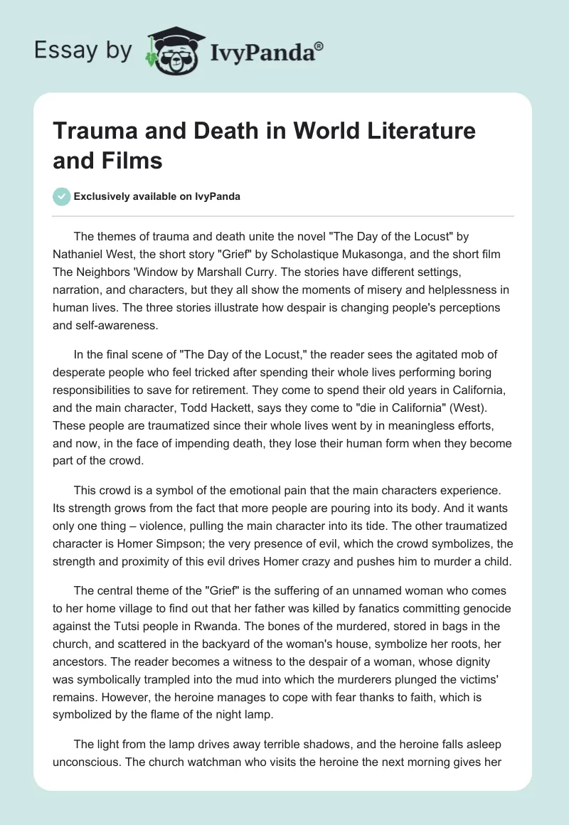 Trauma and Death in World Literature and Films. Page 1
