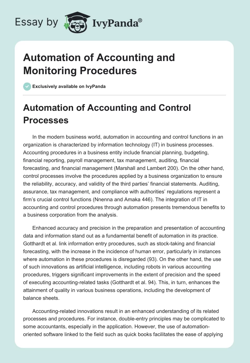 Automation of Accounting and Monitoring Procedures. Page 1