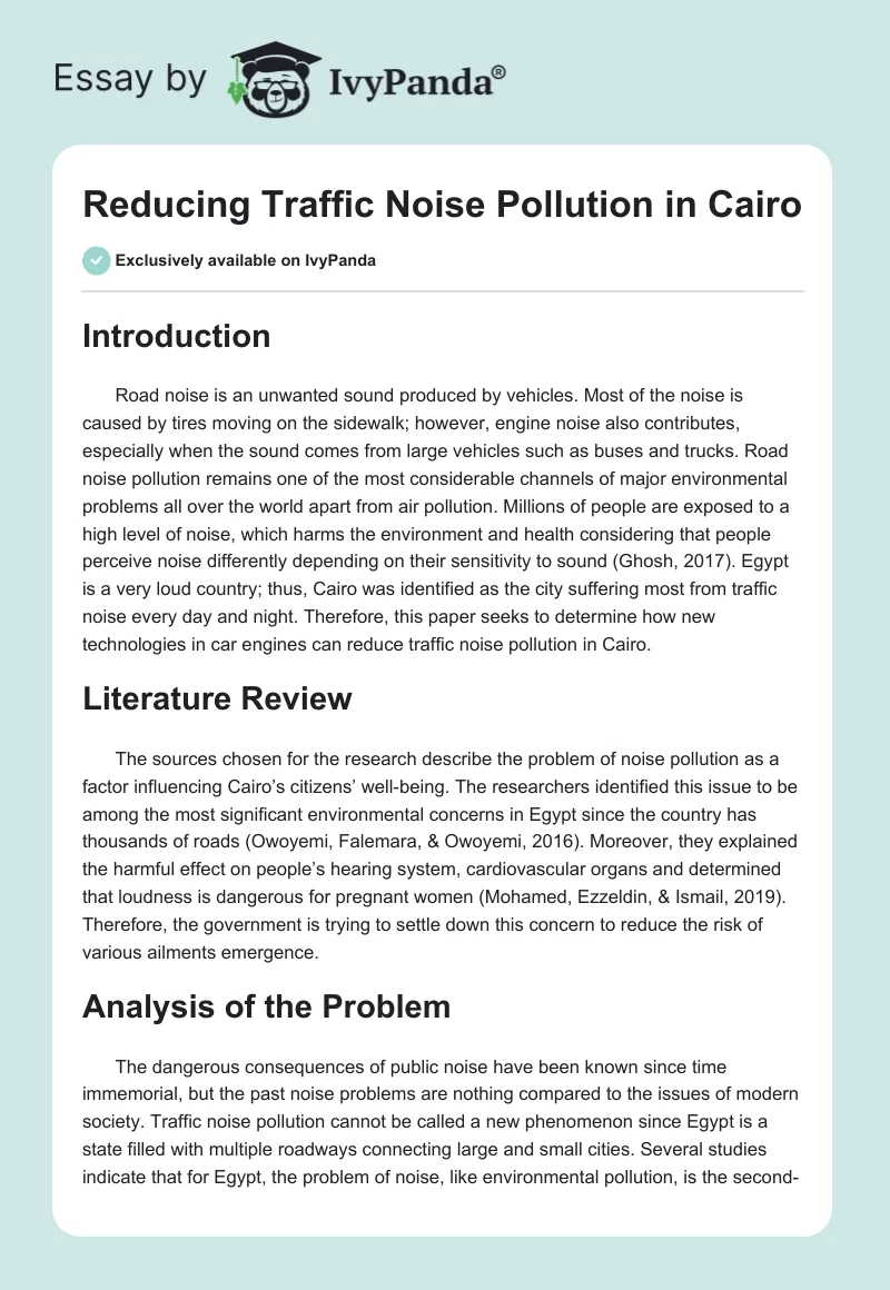 Reducing Traffic Noise Pollution in Cairo. Page 1