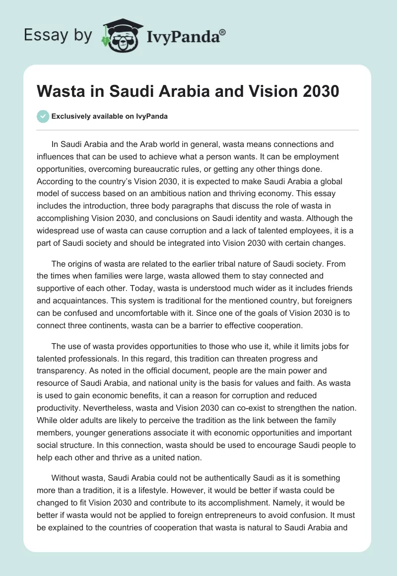 Wasta in Saudi Arabia and Vision 2030. Page 1