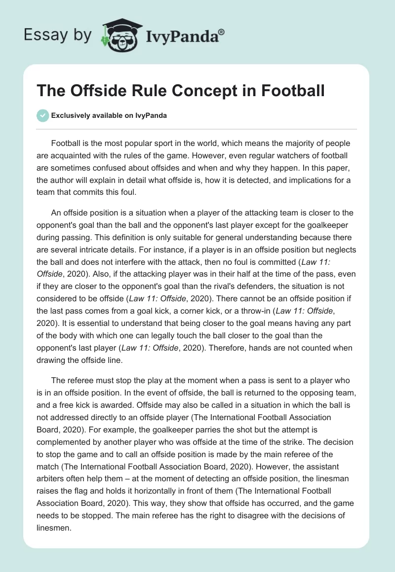 The Offside Rule Concept in Football. Page 1
