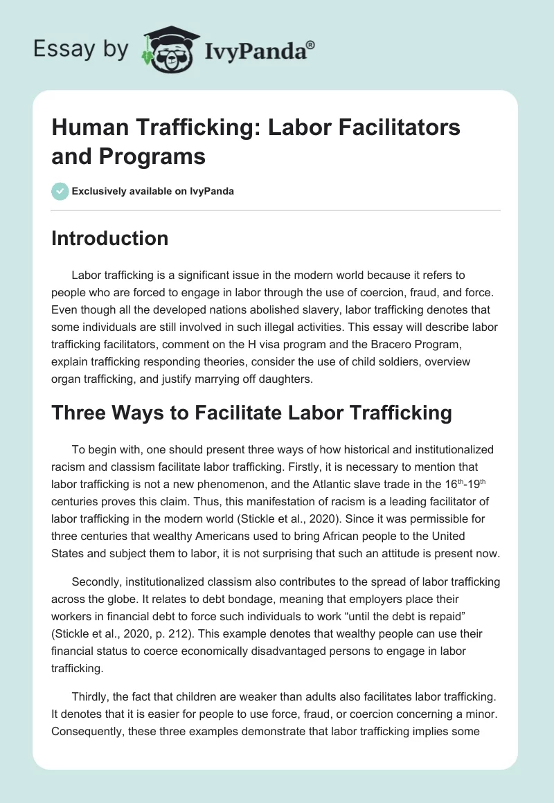 Human Trafficking: Labor Facilitators and Programs. Page 1