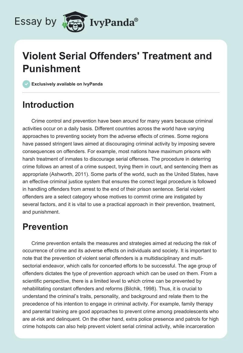 Violent Serial Offenders' Treatment and Punishment. Page 1