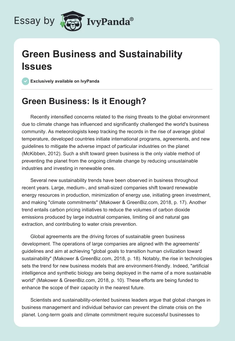 Green Business and Sustainability Issues. Page 1