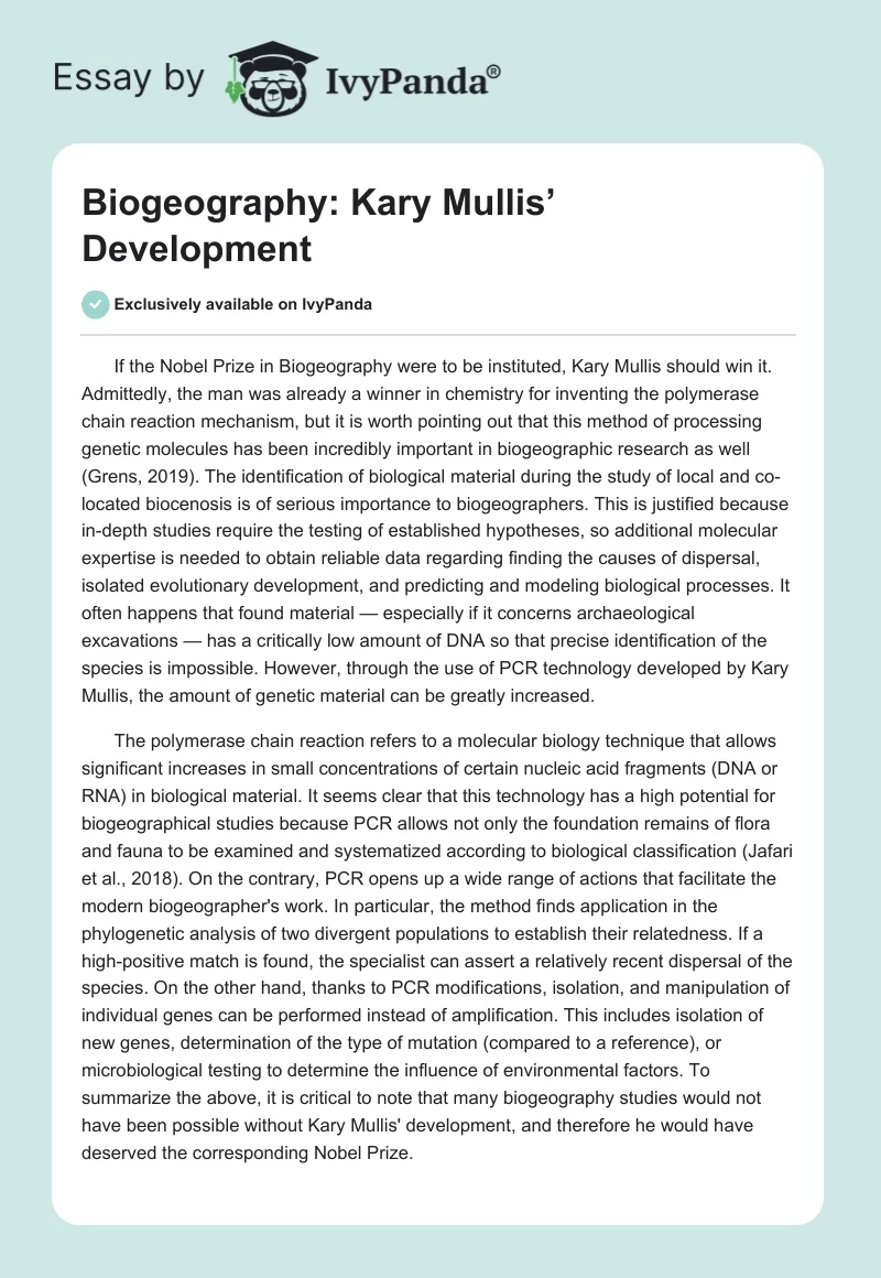 Biogeography: Kary Mullis’ Development. Page 1