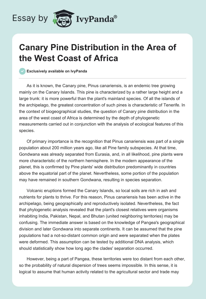 Canary Pine Distribution in the Area of the West Coast of Africa. Page 1