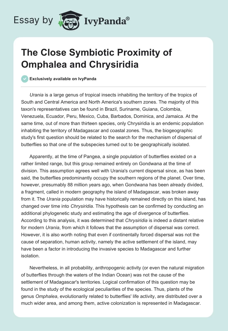 The Close Symbiotic Proximity of Omphalea and Chrysiridia. Page 1