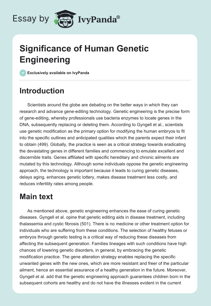 Significance of Human Genetic Engineering. Page 1