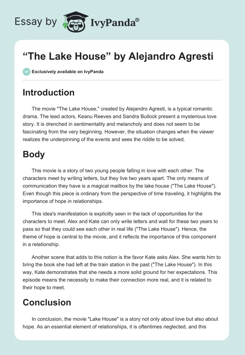 “The Lake House” by Alejandro Agresti. Page 1
