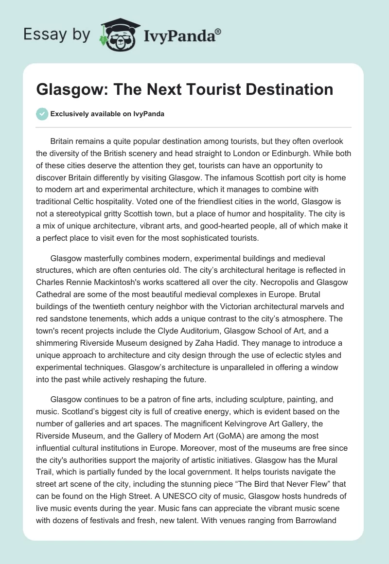 Glasgow: The Next Tourist Destination. Page 1