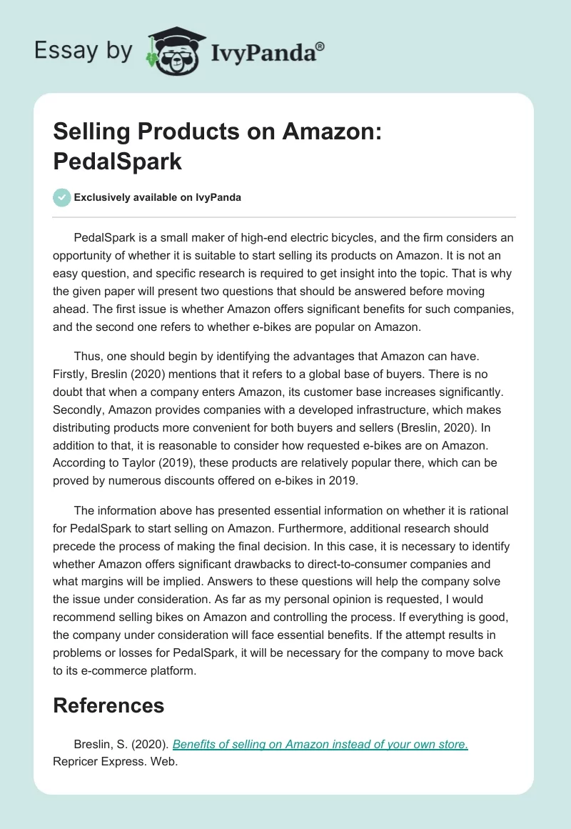 Selling Products on Amazon: PedalSpark. Page 1