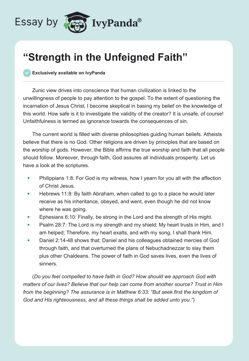 “Strength in the Unfeigned Faith”. Page 1