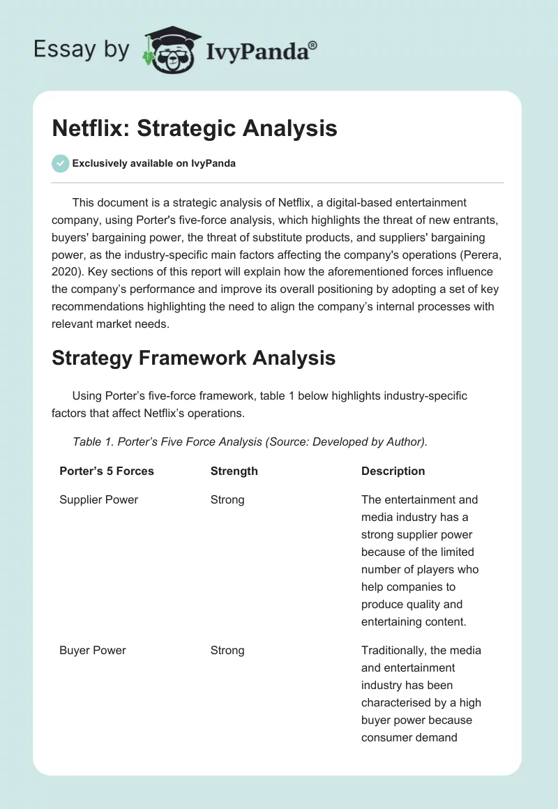 Netflix: Strategic Analysis. Page 1