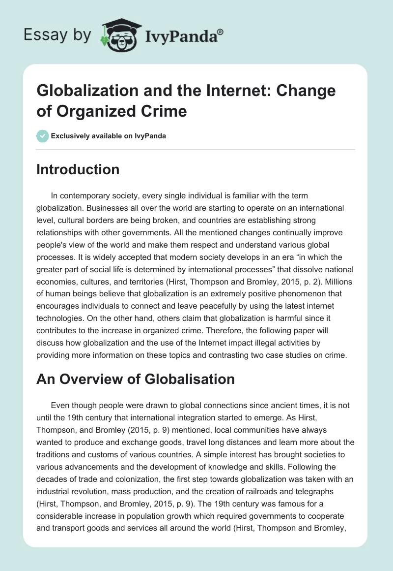 Globalization and the Internet: Change of Organized Crime. Page 1