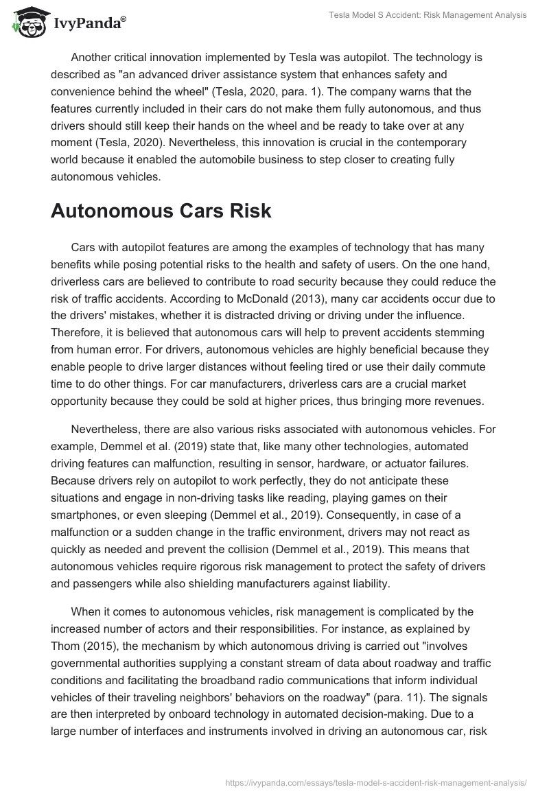 Tesla Model S Accident: Risk Management Analysis. Page 2