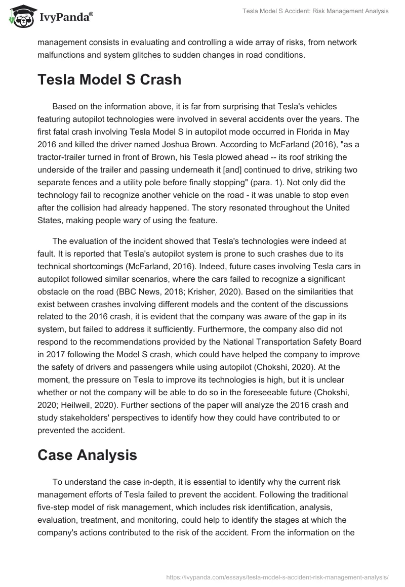 Tesla Model S Accident: Risk Management Analysis. Page 3