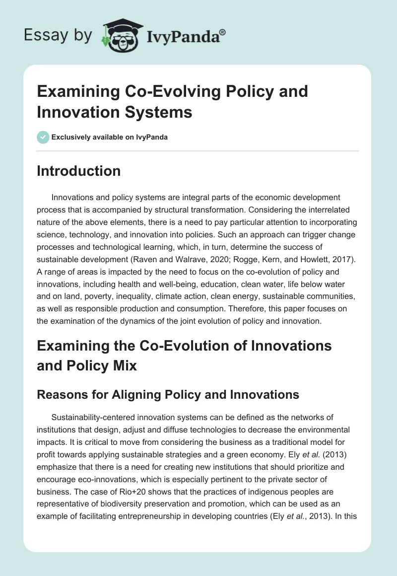Examining Co-Evolving Policy and Innovation Systems. Page 1